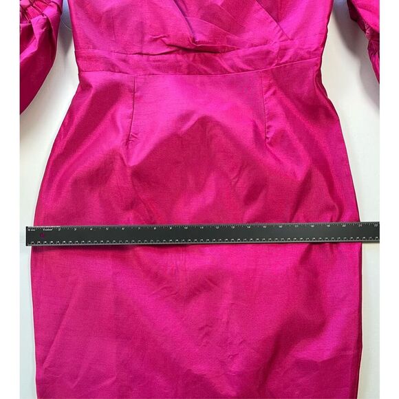 NEW Aliava Tiffany Dupioni Puff Sleeve Maxi Dress Hot Pink Midi Length Size XL - Picture 6 of 15